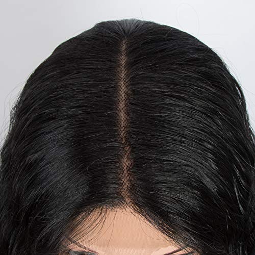 DÉBUT Lace Front Perücke 75 cm Wasserwelle Super lange Perücke 5% Brasilianisches Reines Echthaar und 95% Hitzebeständige Synthetische Mischung Perücke 240g 12 cm Spitzenscheitel (75 cm,Naturschwarz) – Bild 6