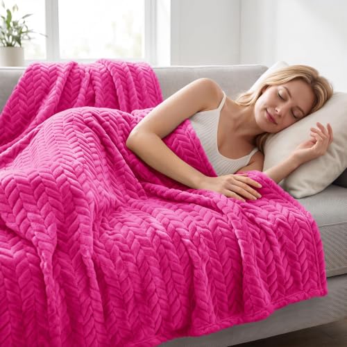 Image of Exclusivo Mezcla Fleece Throw Blanket for Couch Sofa, 50 inchx70 inch, Hot Pink