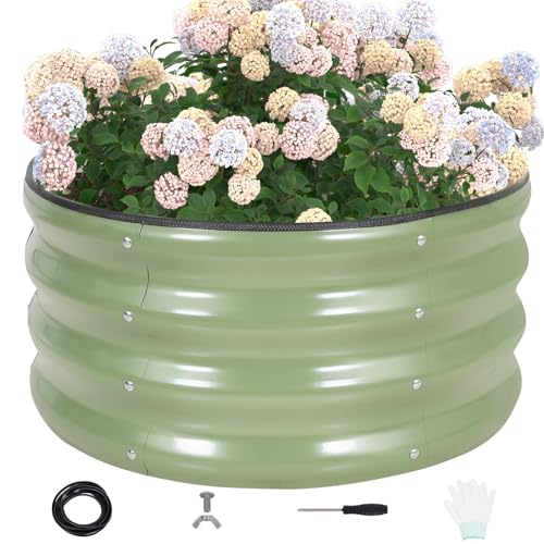 G GOOD GAIN Round Raised Garden Bed - 1Pc 2x2x1ft Galvanized Steel Planter Boxes Outdoor with Rubber...