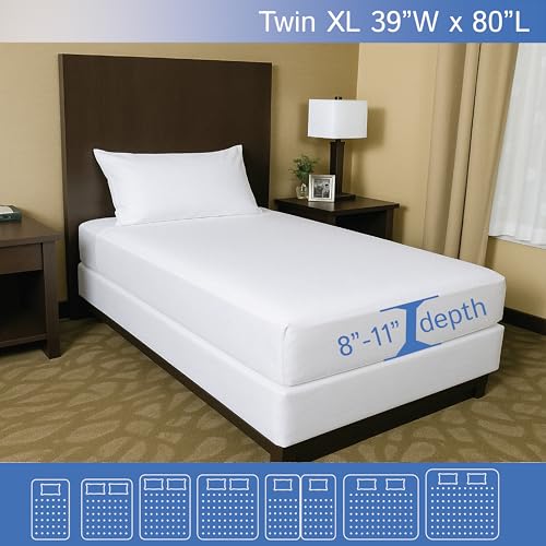 Twin Extra Long (Twin XL) Mattress Protector (8"-11" Depth) - Zippered Waterproof Cover - Fits College Dorm Twin XL Mattress - Hypoallergenic Premium Quality Encasement