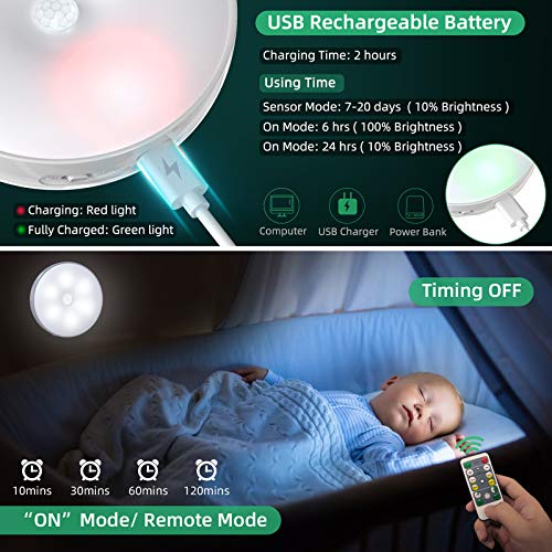 LED-Closet-Lights-Wireless-Motion-Sensor-Puck-Light-Newest-Version-USB-Rechargeable-Dimmer-Step-Light-with-Remote-Night-Safe-Lighting-for-Under-Cabinet-Counter-Kitchen-Hallway-Stairs-6-Pack
