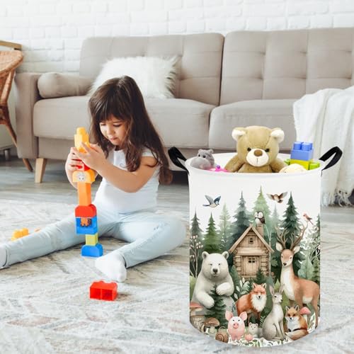 Image of Baby Laundry Hamper,Dirty Clothes Hamper for Boys and Girls,Toys Storage Bin Organizer Animal Room Decor,Waterproof storage box for kids bedroom,Gift Baskets(Forest animal)
