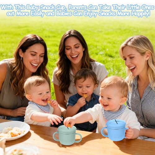 Image of Mity rain 2-Pack Stainless Steel Snack Containers, 4-in-1 Spill proof Snack Cups With Silicone Lid and Handle, Dishwasher Safe Travel Snack Containers for Kids and Infants (Green + Blue)