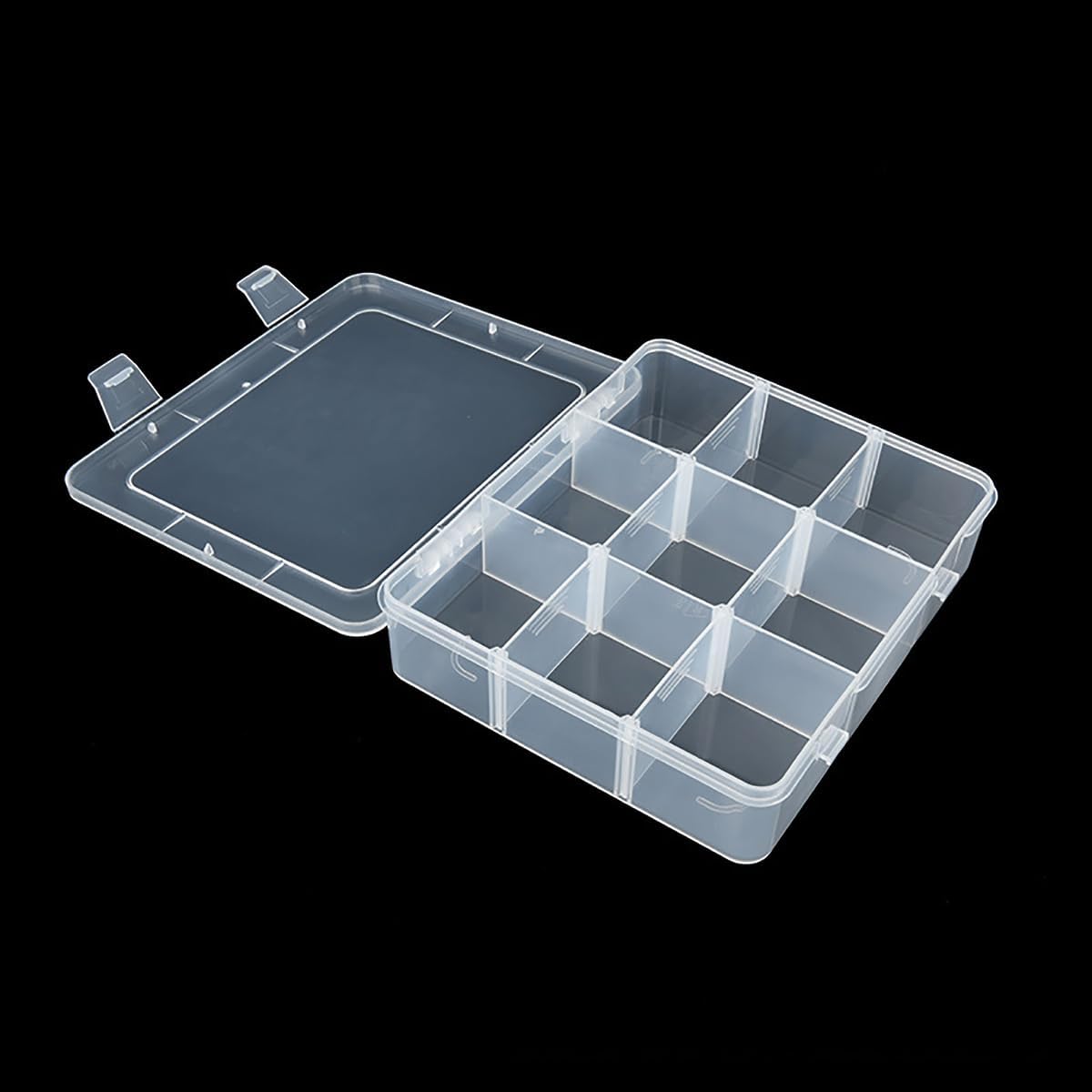 2 PCS Clear Plastic Organizer Box Container Craft Storage with Adjustable Dividers (9 Girds) for Small Items and Bead Rings Jewelry Display Organizer Size 7.24 x 6.1 x 1.65 in
