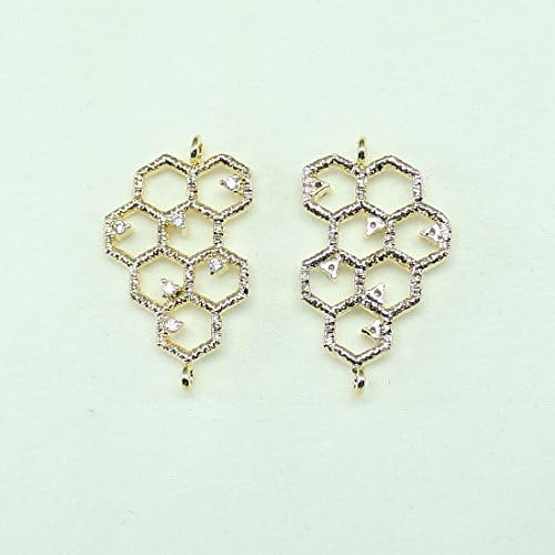 2 Pieces of Gold Beehive Metal Beads Pendants Connectors Leaves Charm Links for Earrings Necklace Bracelets etc. Jewelry Making Supplies - annielov #MB-230-GD
