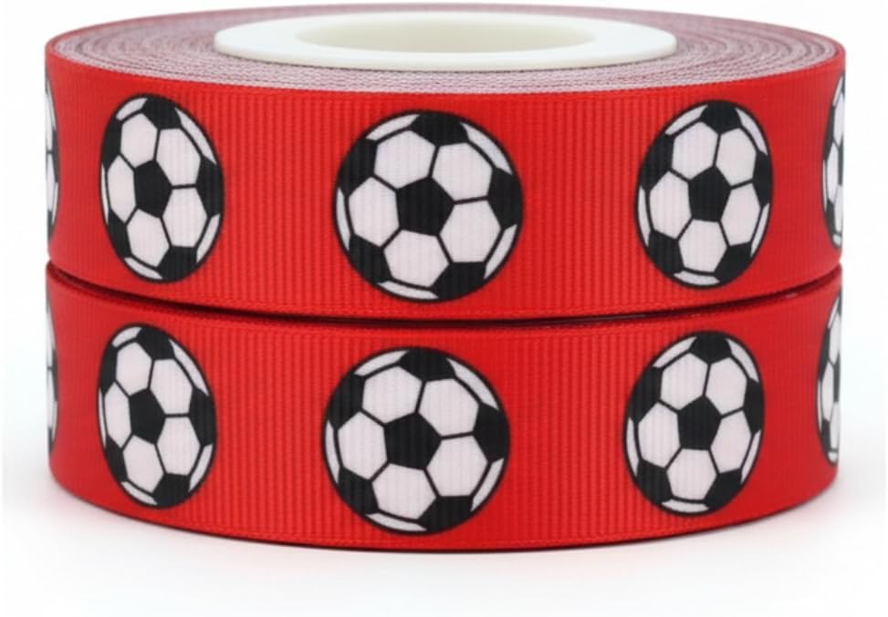 Red Football 2m x 22mm Wide for Personalised Birthday Cake Decoration Ribbon & Decorating Ideas for Present Gift Wrap Bows Toppers or Wrapping for Bags Box Balloon String Cards Art Craft Ribbon