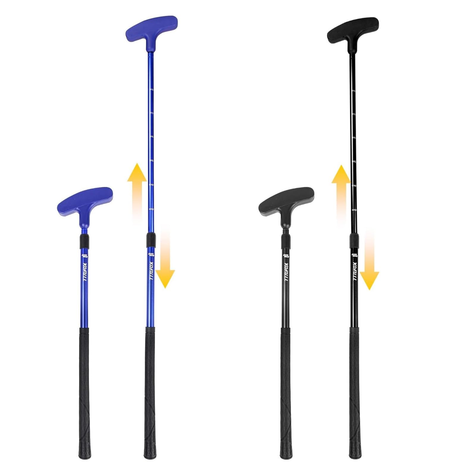 KOFULL Putter da golf regolabile, confezione da 2, blu e nero, asta estensibile da 53,3 a 91,4 cm, per tutte le età, con 4 palline da golf per esercitarsi
