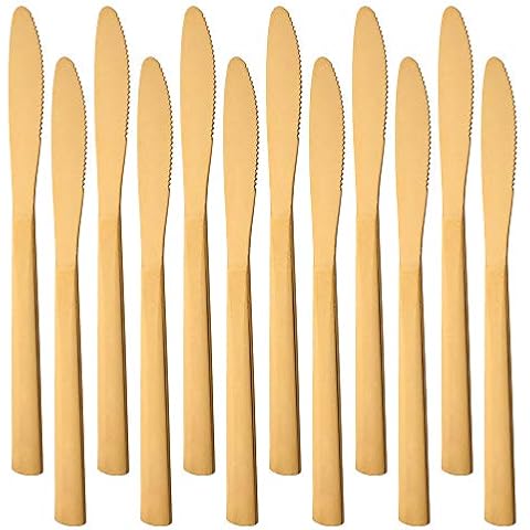 7.9-Inch Dinner Knives Pack of 12 for Restaurant Home Catering, BUY&USE Gold Stainless Steel Cutlery Set Cover