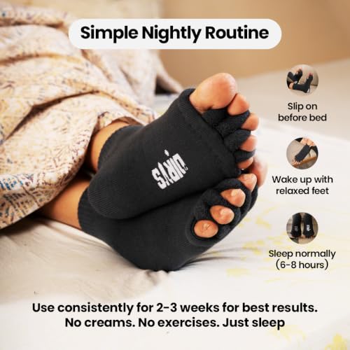 Image of DIRTS cotton Foot Alignment Socks 5 Toe seprator -Easing Bunion, Plantar Fasciitis, Hammer Toes, and Pain Relief |- Size UK6-9 (Black, S)
