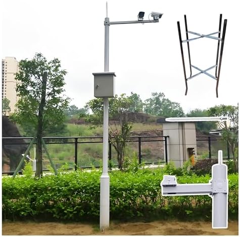 Adjustable 2-6m White Security Camera Mount Post & Bracket with Ground Base Cage, 3m Galvanized Steel, Includes 40cm Lightning Rod for Enhanced Surveillance (16.5 ft)