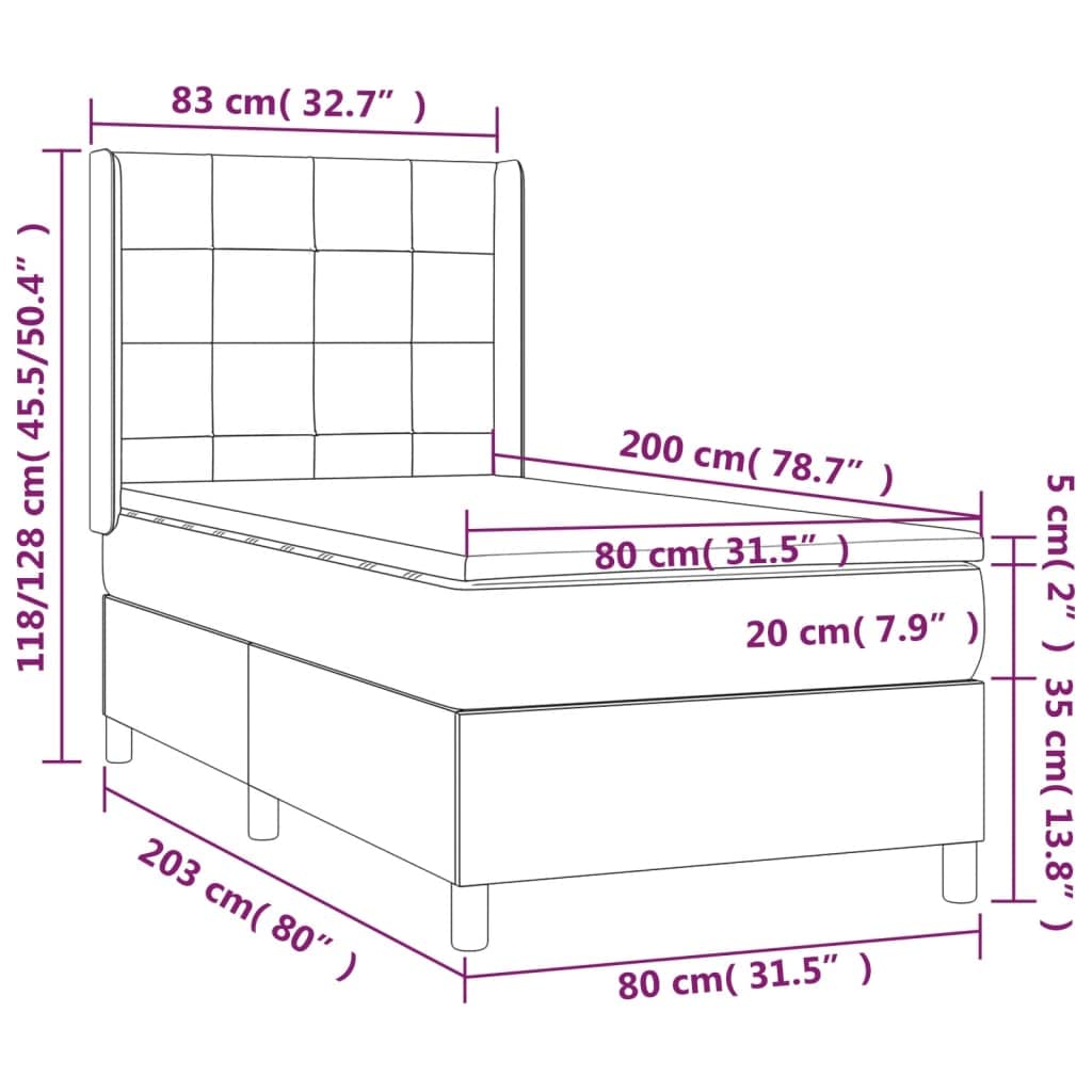 Aksamitny regulowany zagłówek z materacem sprężynowym szary 80x200 cm | Łóżko kontynentalne z materacem 80x200 ciemnoszary aksamit z regulowanym zagłówkiem, sprężyny kieszeniowe, średnio twarde, do