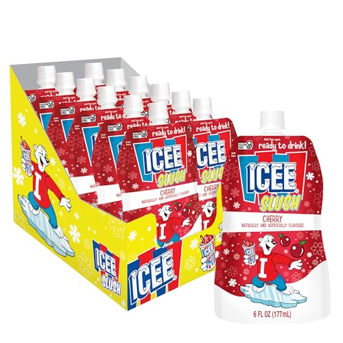 Icee Slush Frozen Fruit Drink Pouches - Just Freeze & Squeeze for Instant Slushy Maker, Great for Birthday Party, Lunchbox, No Icee Machine Needed, 12 Pack (6oz, Red Cherry)