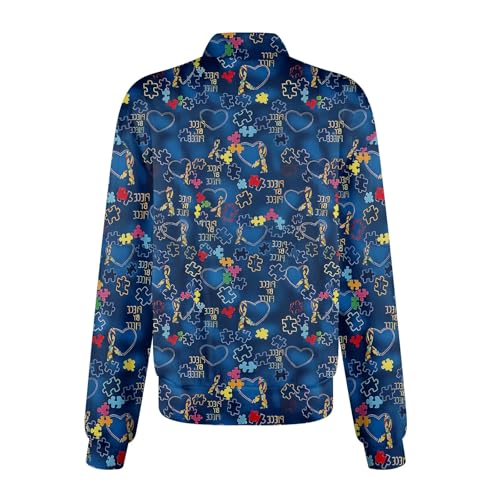 Scrub Jackets for Woman Zip Up Long Sleeve Tops Print Plus Size Womens Scrubs for Women Nursing Shirts with Pockets