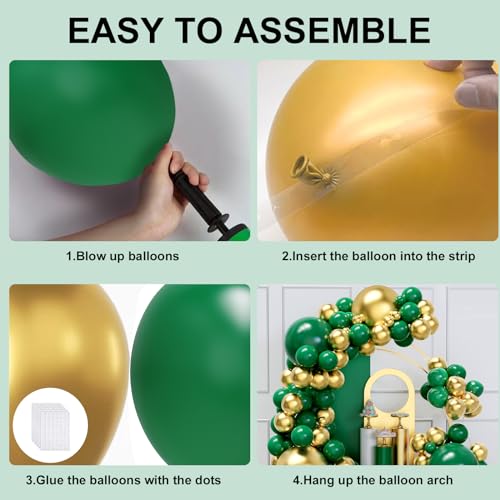 Image of Green and Gold Balloons Arch Garland Kit, 134pcs Metallic Gold and Dark Green Balloons with Different Size for Birthday, Graduation, St. Patrick's Day, Baby Shower, Jungle Party Decorations