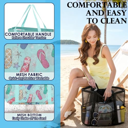 Image of Fammart Mesh Beach Bag for Women, Large Beach Toy Pool Bag with Zipper Pocket, SandProof Cruise Essentials 2026 Family Travel