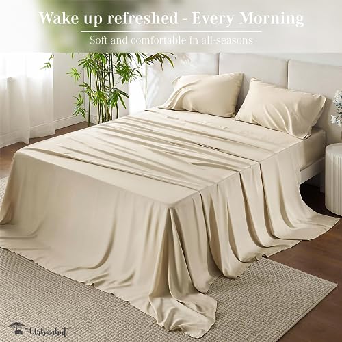 URBANHUT 800 Thread Count King Size Egyptian Cotton Sheets Set, 4 Pc Bed Sheet Sets for King Size Bedding, Luxury Hotel Sheets Sateen Finish Fits 16" Deep Pocket - Ivory