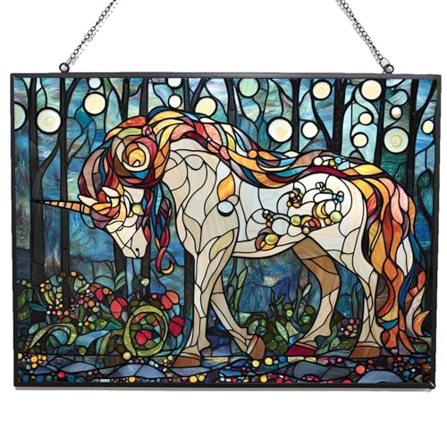 365CUSGIFTS Personalized Rectangle Boho Pony Braiding Mane Stained Glass Window Hanging Suncatcher, Suncatcher Stained Glass Christmas Halloween