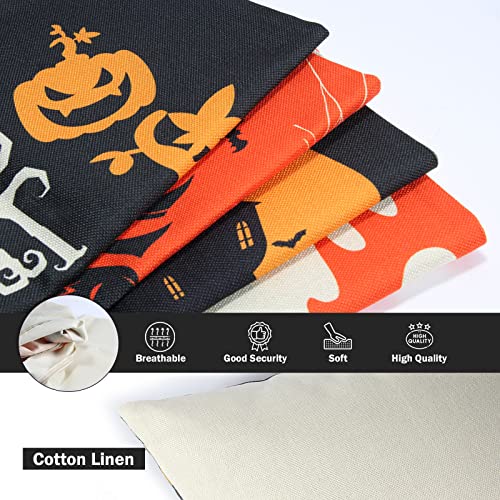 Halloween Pillow Covers 18X18 Set Of 4 Trick Or Treat, Pumpkin Faces, Spiders, Ghosts, Bats, Witches, Castles, Skull, Throw Pillowcase, Halloween Cushion Covers #TOP2