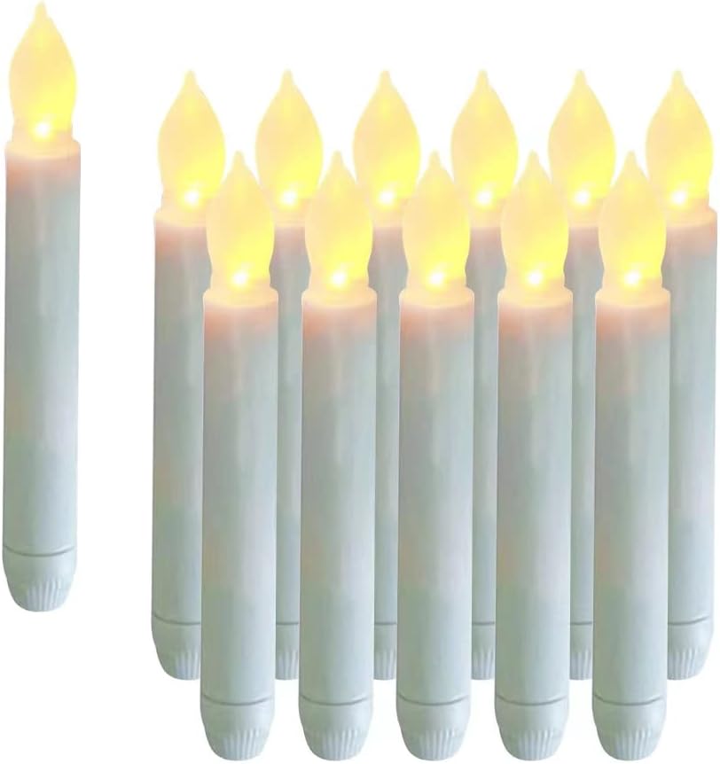 24 PCS Flameless LED Taper Candles Lights, Battery Operated Candlesticks with Warm White Flickering Flame, 0.79 x 6.5 Inches Dripless Fake Floating Taper Candles for Church Wedding Xmas