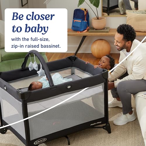 Image of Graco On the Go Zip Pack a€n Play Playard, Folding Playpen with Bassinet, Portable Crib, Lilac Mod