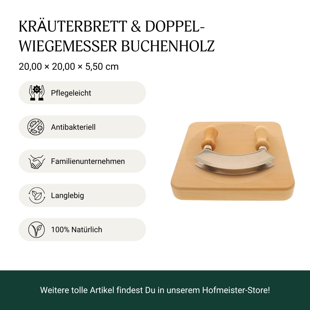 HOFMEISTER® Wiegemesser mit Kräuterbrett, doppelte Edelstahlklinge, ergonomischer Griff
