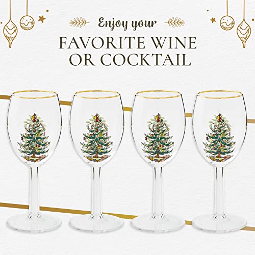 Spode Christmas Tree Wine Goblets With Gold Rims, Set Of 4, 0.38 Liters Per Day #TOP4