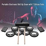 CHARON Electronic Drum Pad Set - Electric Drum Set Roll Up Practice Mini Drum Machine Kit with Headphone Jack Built-in Bluetooth Speaker/Drums Stick/Foot Pedals/Battery Beginners Machine Kids Gift