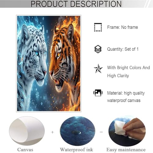 Cuadro de tigre en 3D azul y naranja de 60x90cm sin marco para decoración de salón moderno 7