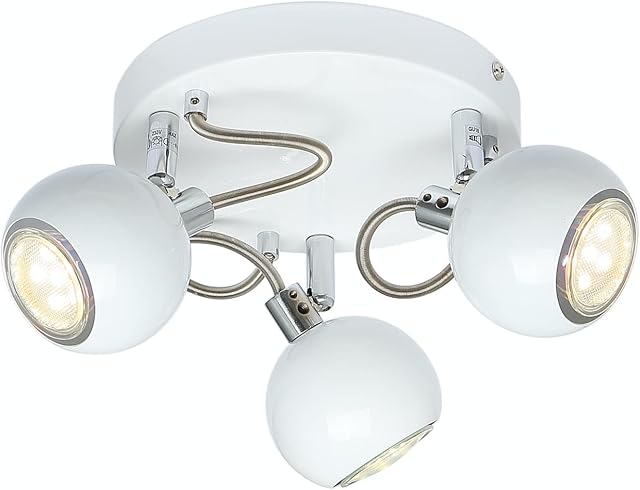 UKEW 3 Way Rotatable Ceiling Spotlights - GU10 Modern Adjustable Round Plate Design - Dimmable White Ceiling Light for Kitchen Living Room Lounge Bedroom