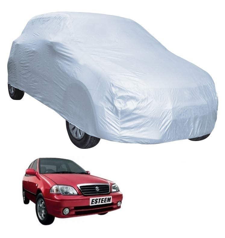 Image of Auto Hub Car Cover Compatible with Maruti Esteem with Weather Proof, Triple Stitched, Esteem Car Cover- Plain Silver