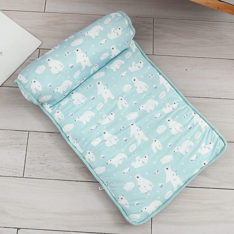QINSHUI Ice Silk Cooling Mat for Dogs and Cats With Pillow - Summer Pet Bed, Portable & Washable (C, L-80 * 60cm)