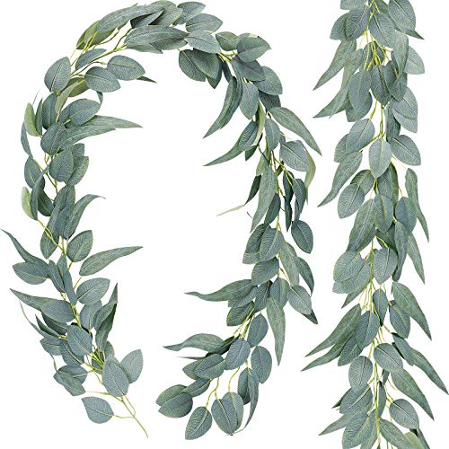 Ageomet 2pcs Artificial Eucalyptus Garland Faux Silver Dollar Eucalyptus Garland Greenery Fake Eucalyptus Vines Leaves for Room Decor Wedding Party Home Decoration