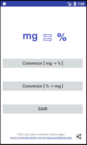 Miligramas e Porcento(%) - Conversor