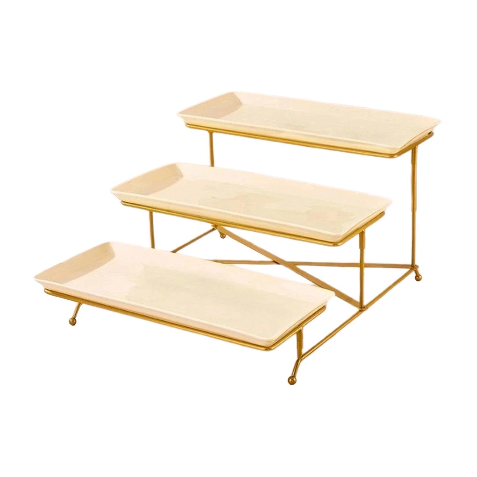 3 Tier Serving Stand Removable Table Display Set for Pastry Snacks Weddings Gold and Beige 3