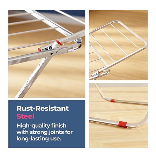 Image of Lifelong Stainless Steel Butterfly Cloth Dryer Stand | Foldable, Portable & Rust-Resistant Clothes Drying Rack | Indoor & Outdoor Laundry Stand with Multiple Rods for Quick Drying |Space-Saving Design