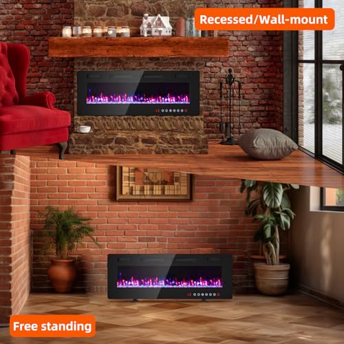 Image of Zionheat 50 inch Ultra Thin Electric Fireplace-Wall Fireplace for Living Room-Fireplace Freestanding /Inserts /Wall Mounted with Remote Control, Timer, Dimmer, 12 Flame Colors, 750 /1500W