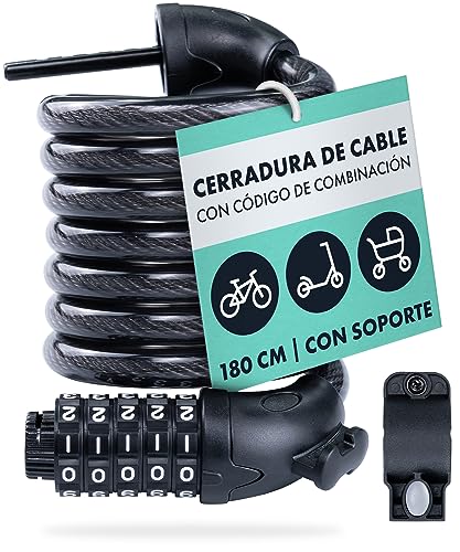 AARON Candado de bicicleta Spin con código numérico de 5 dígitos, cable de acero de alto nivel de seguridad, candado para bicicleta eléctrica, bicicleta de carretera, negro