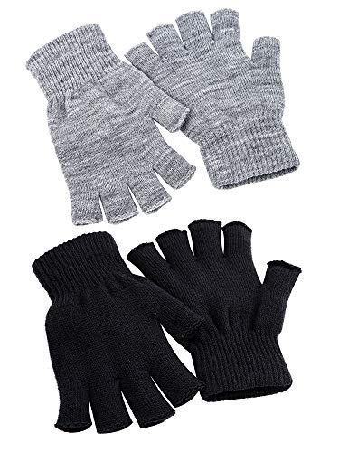 Cooraby - 2 pares de guantes de medio dedo unisex - Guantes cálidos para el invierno (L para adultos, M para adolescentes, S para niños) - negro - Large