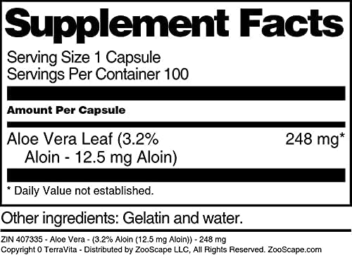 Miniatura 3 de Aloe Vera - (3,2% Aloin (12,5 mg Aloina)) - 248 mg (100 Cápsulas, ZIN 407335)