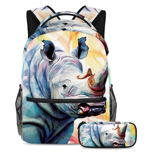 Sac à dos Art Mosaic Rhino grand format pour l'école et les sorties
