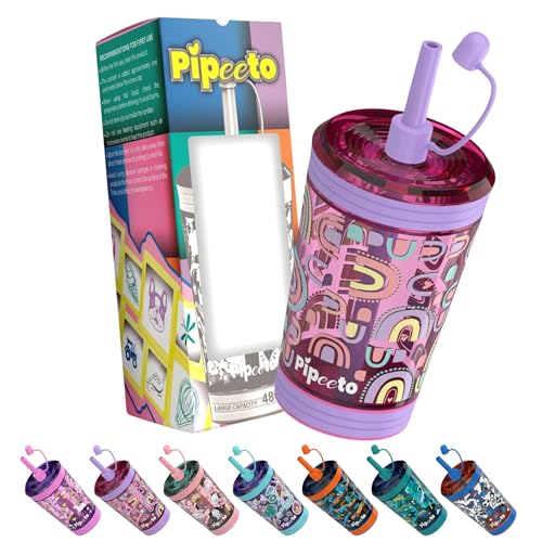 Pipeeto Vaso Con Pajita Para Niñas 480ml, Morado Botella Agua Infantil Reutilizable Con Pajita, A Prueba De Fugas, Libre De Bpa, Apto Para Lavav Pipeeto Vaso Con Pajita Para Niñas 480ml, Morado Botella Agua Infantil Reutilizable Con Pajita, A Prueba De Fugas, Libre De Bpa, Apto Para Lavav