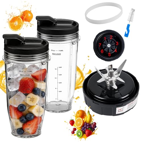 Listado de vaso licuadora ninja que Puedes Comprar On-line. 46 7 piezas accesorios vasos para licuadora ninja, con Aspas Licuadora para Ninja de 8 Aletas, 2 Vaso 24Oz Con Tapa, 1 arandela de goma y cepillo de limpieza.Adecuado para la serie...
