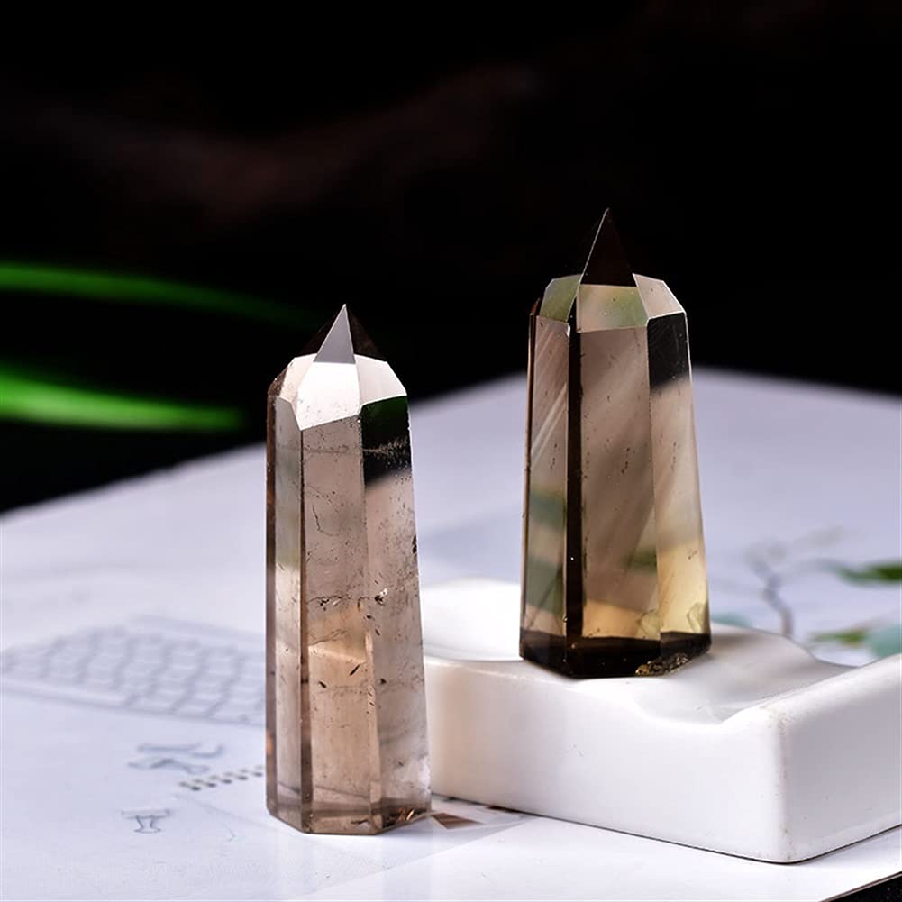Domowe Kolekcje Kryształ 1 PC Naturalny Kwarc Herbata Kryształ Punkt Dymny Kamień Sześciokątne Pryzmaty Kwarcowy Różdżka Obelisk Kamień DIY Prezent (Rozmiar: 51-60mm)