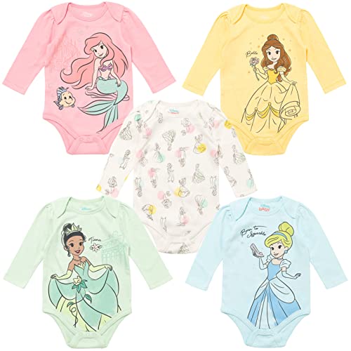 Image of Disney Classics Princess Lion King 101 Dalmations Pumbaa Princess Ariel Timon Baby Girls 5 Pack Bodysuits Newborn to Infant