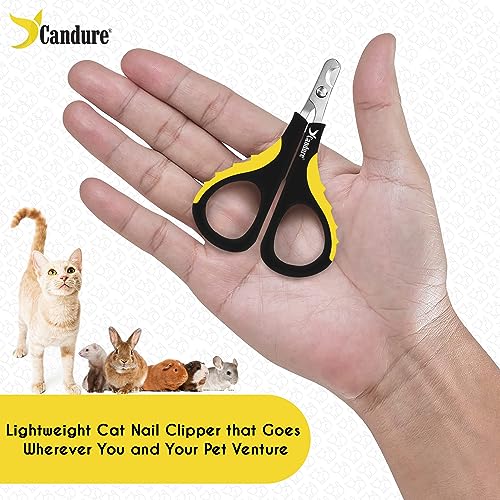 Candure Profi Krallenschere für Hunde und Katzen mit Nagelfeile Edelstahl Krallenzange Hohe Qualität Krallenpflege Schneider für Haustiere Nagelknipser groß Mit Sicherheitsschutz (Klein (XS), Gelb)