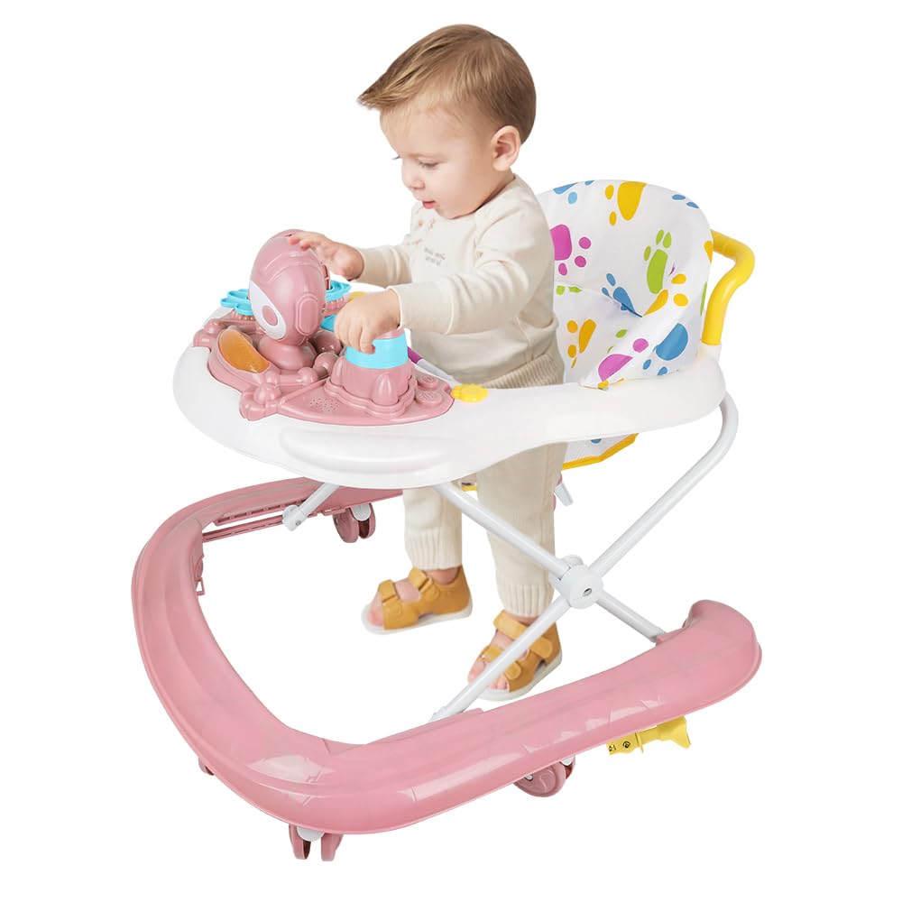 Girarrosto evolutivo para bebé niña 3 en 1, andador plegable con 3 alturas ajustables, asiento y bandeja removible, niños de 6+ meses, carga 12 KG - 62 x 68 x 36 - 81 cm, rosa