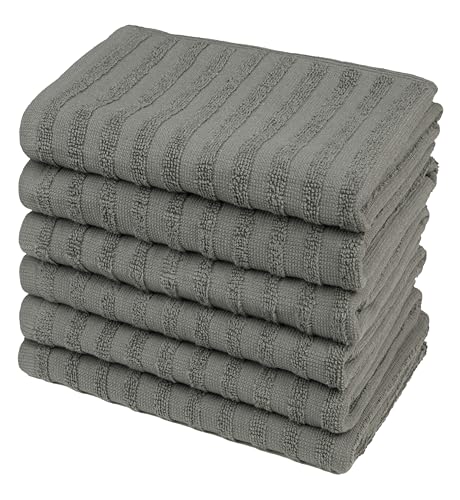Image of Premium Kitchen Towels (20 inchx 28 inch, 6 Pack) | Large Cotton Dish Towels 450 GSM | Highly Absorbent Terry Kitchen Linen Set with Hanging Loop | Anthracite Solid