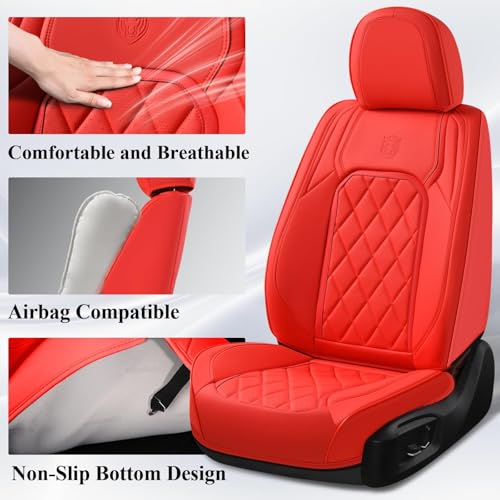Image of Coverado Leather Seat Covers, Car Seat Cover Front Seats, Waterproof Seat Covers, Luxury Faux Leather Car Seat Protectors, Red Car Seat Cover, Automotive Seat Covers Universal Fit for Most Cars