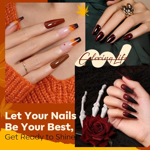 Image of modelones Fall Nail Polish, 6 Colors Orange Black Quick Dry Nail Polish Set