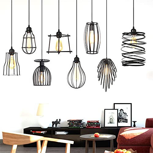 Lámpara de techo colgante para cocina y comedor con pantalla de jaula de metal industrial 4